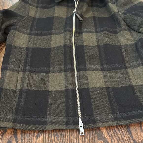 Theory Men’s Black and Olive Wyatt Rush Plaid Jacket Coat Size Small - Picture 5 of 7